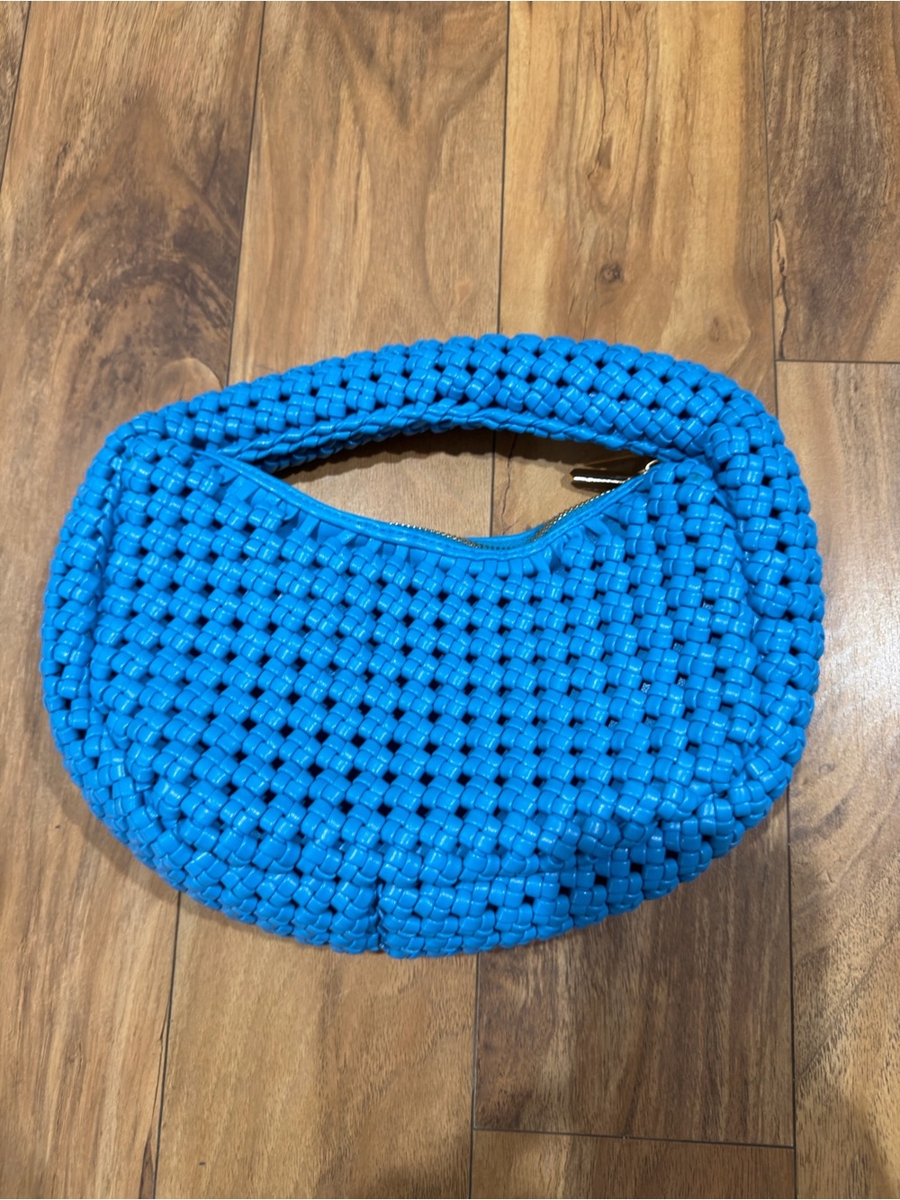 Sincerely Jules Woven Crescent Hobo Bag Teal Faux Leather Shoulder Bag EUC